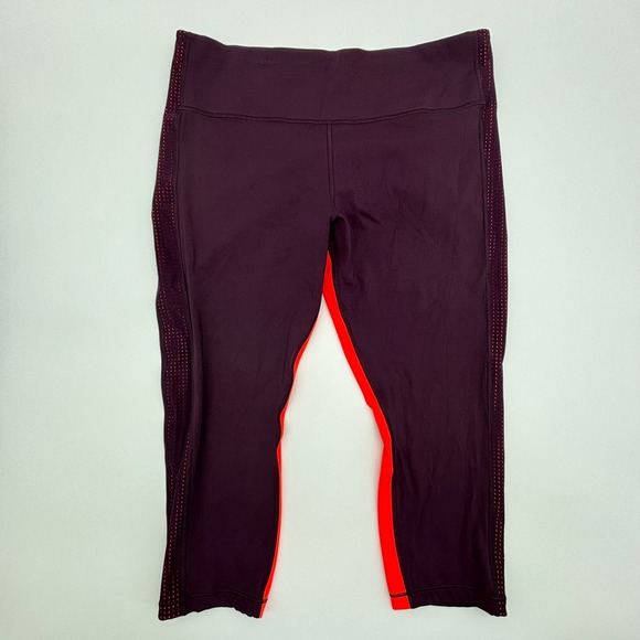 Athleta Pants - Athleta HIIT It Mesh Capri Leggings XL Plum Purple Orange Athletic